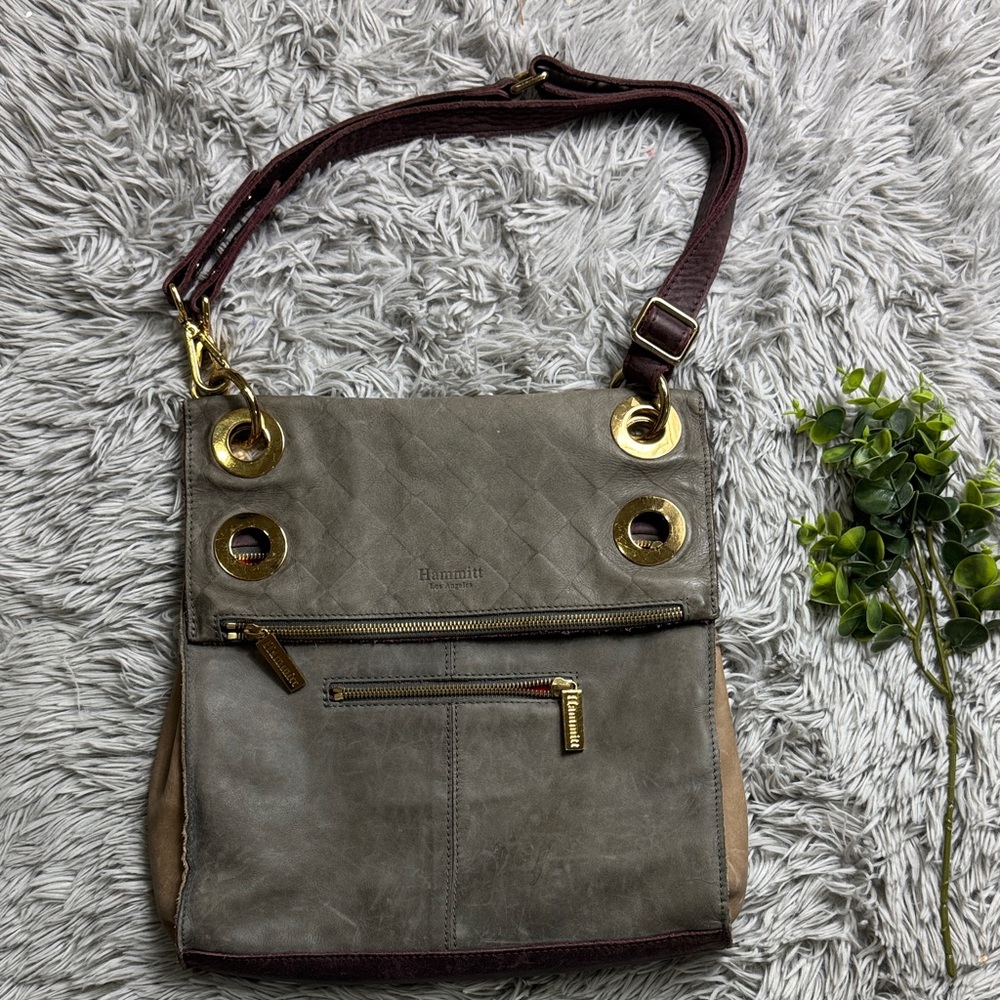 Hammitt Montana large reversible Gray and Brown Shoulder Bag with Gold Accents